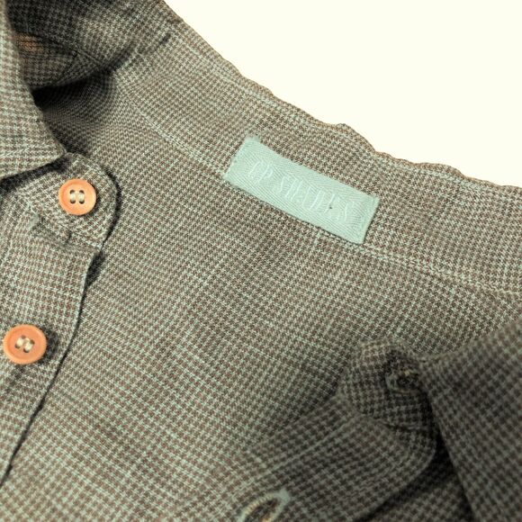 CP Shades 100% Linen Shirt Womens Large Blue Houndstooth Button Up Made in USA - Picture 7 of 8